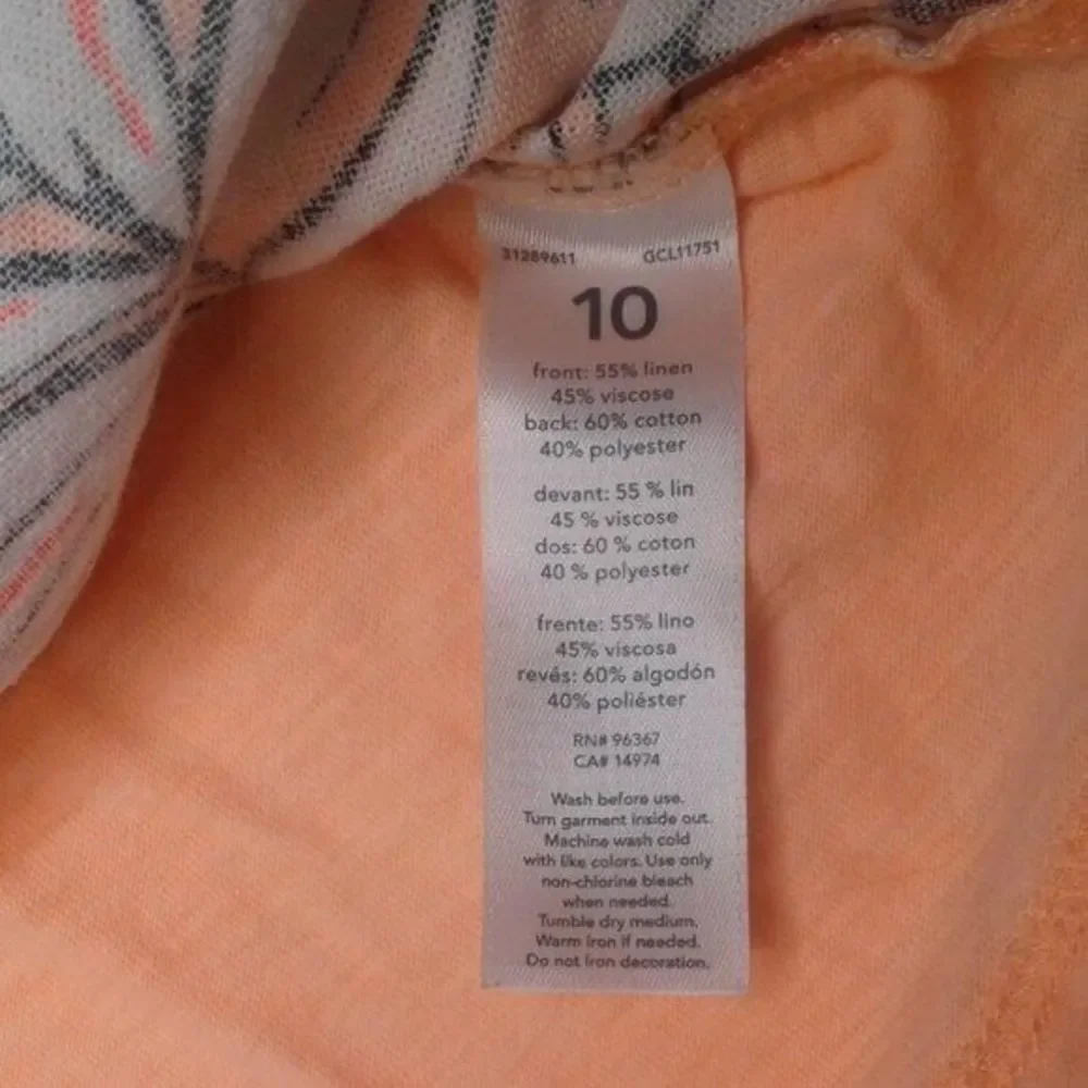 OshKosh Girls Tank Top Racerback Tropical Print Linen Peach White Black Size 10